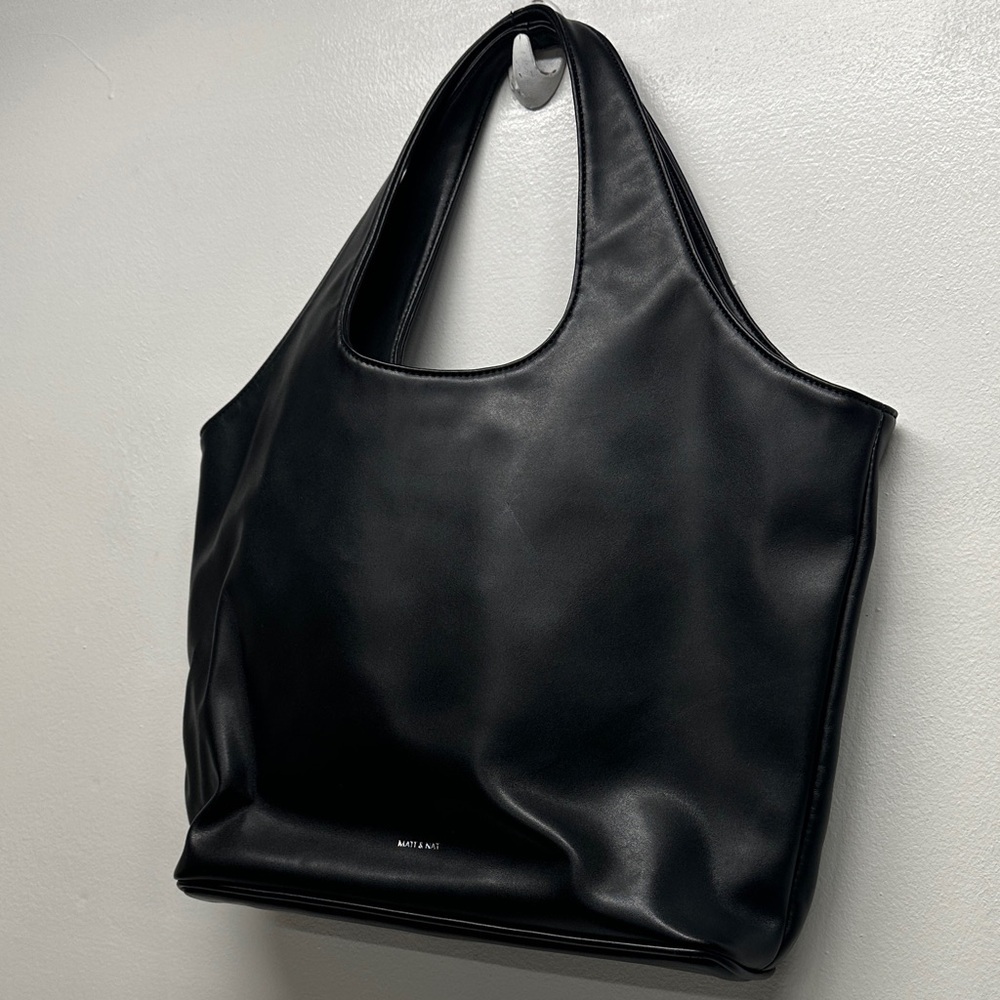 Matt & Nat France Tote Bag Vegan Faux Leather Double Shoulder Strap Purse Black - Picture 2 of 11